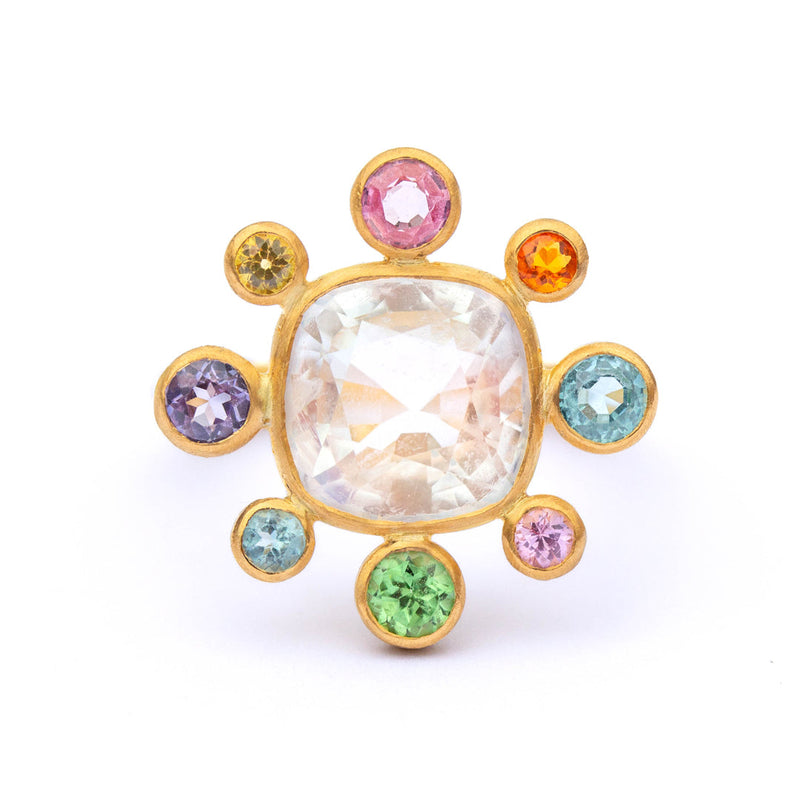 rainbow moonstone Little Byzantine Ring