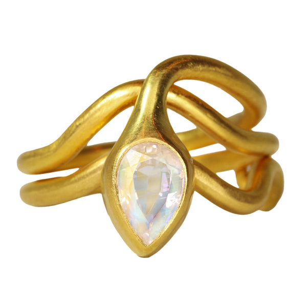 Rainbow moonstone snake ring