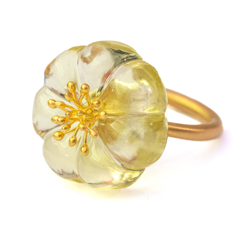 Yellow Quartz Plum Blossom Ring