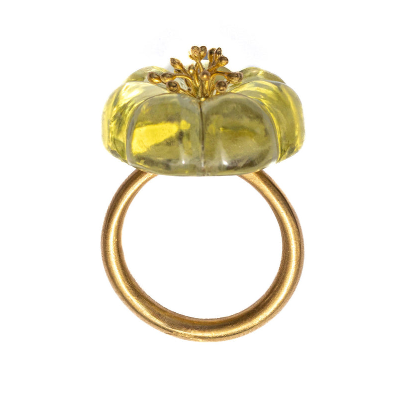 Yellow Quartz Plum Blossom Ring