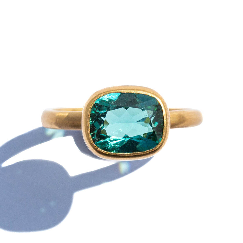 Blue-green tourmaline Princess ring
