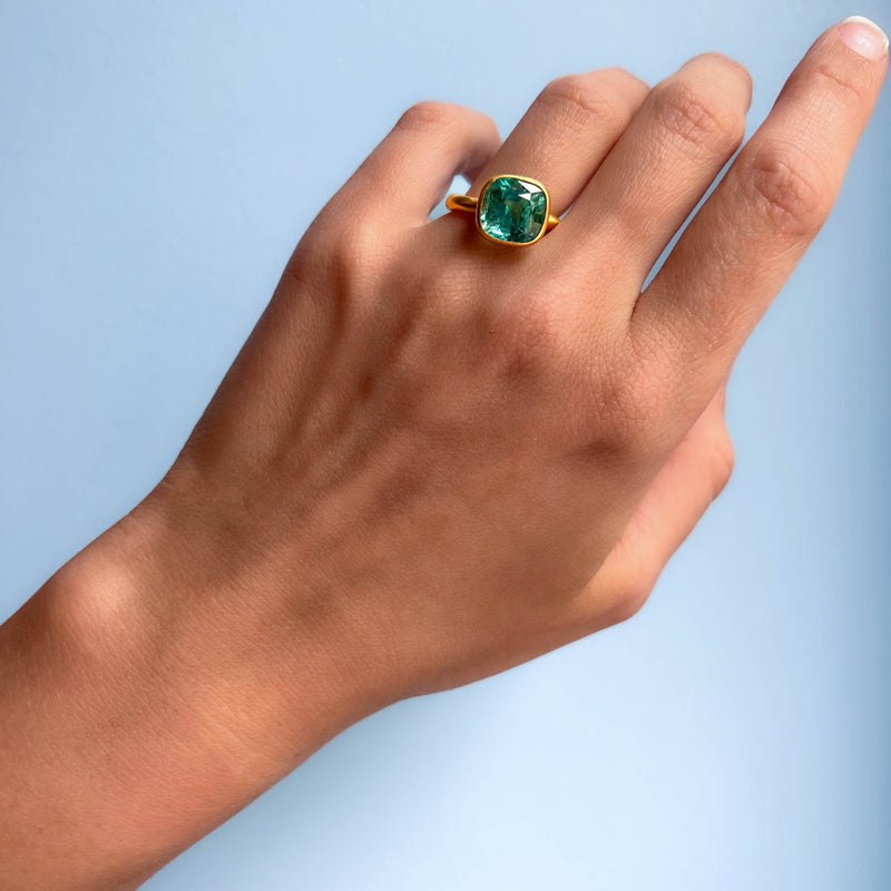 Green Tourmaline Princess Ring