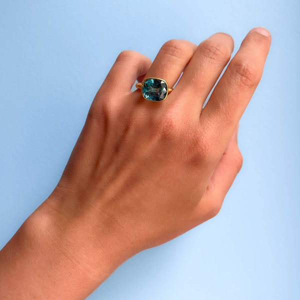  Indicolite Tourmaline Princess Ring <br>