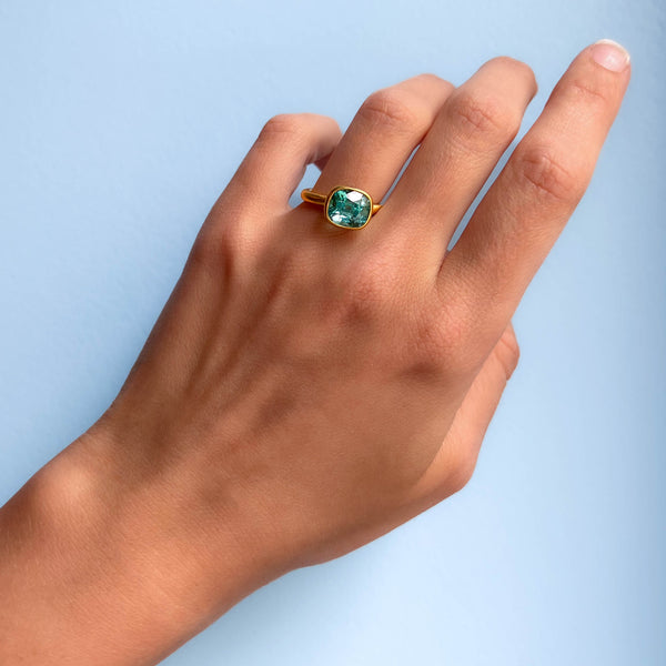  Indicolite Tourmaline Princess Ring <br>