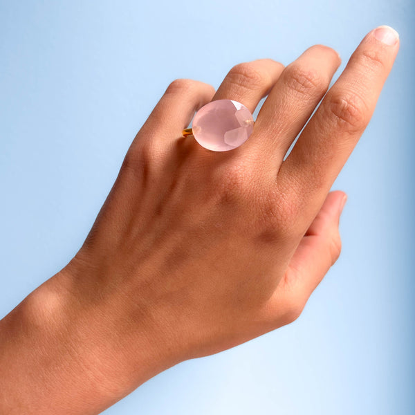 Pink Quartz Cabochon Ring