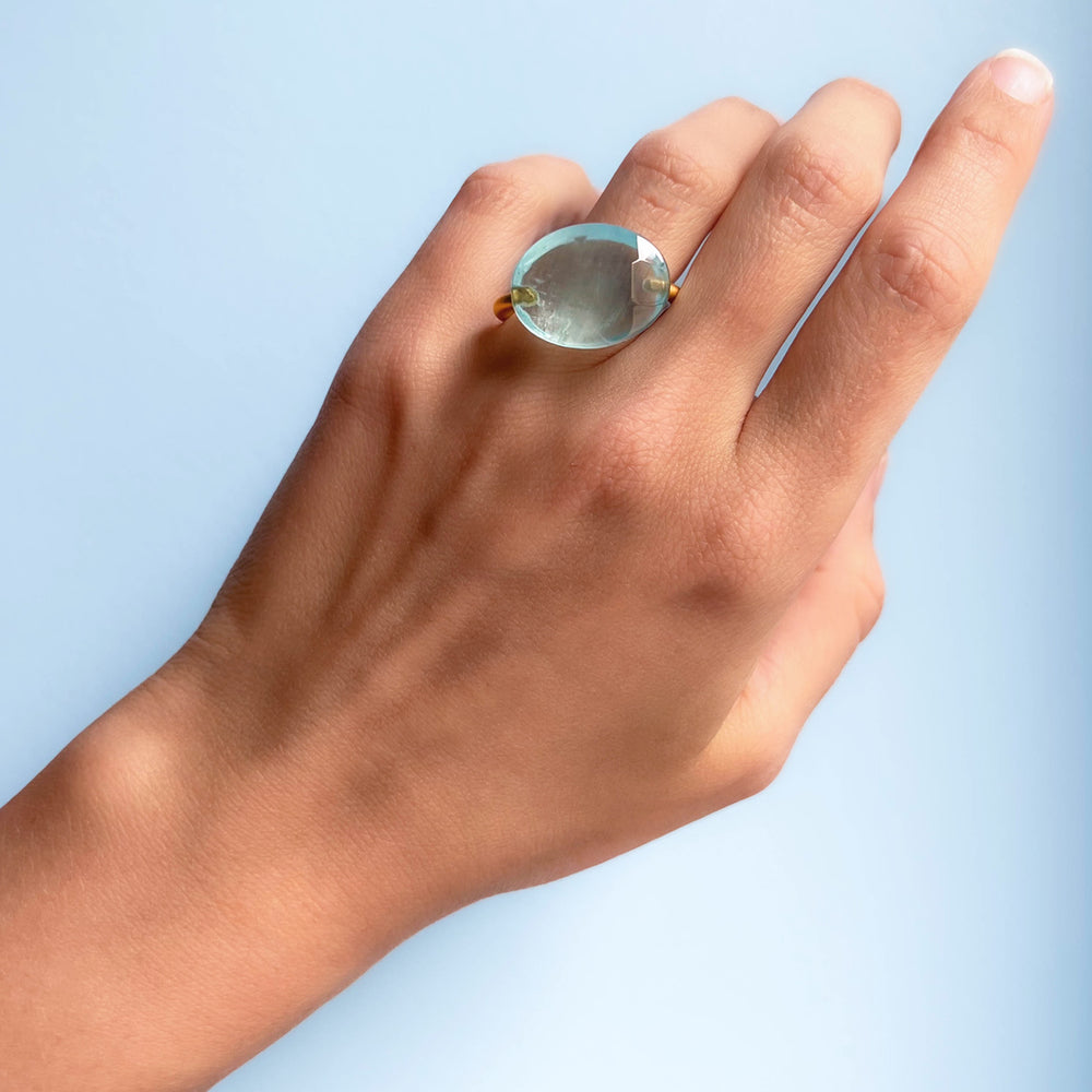 Aquamarine Cabochon Ring with selling twin bands