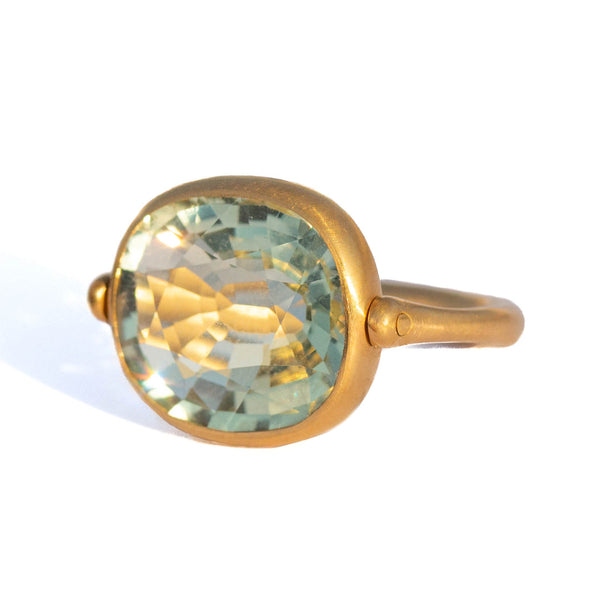 Swivel Ring Green Quartz Cushion