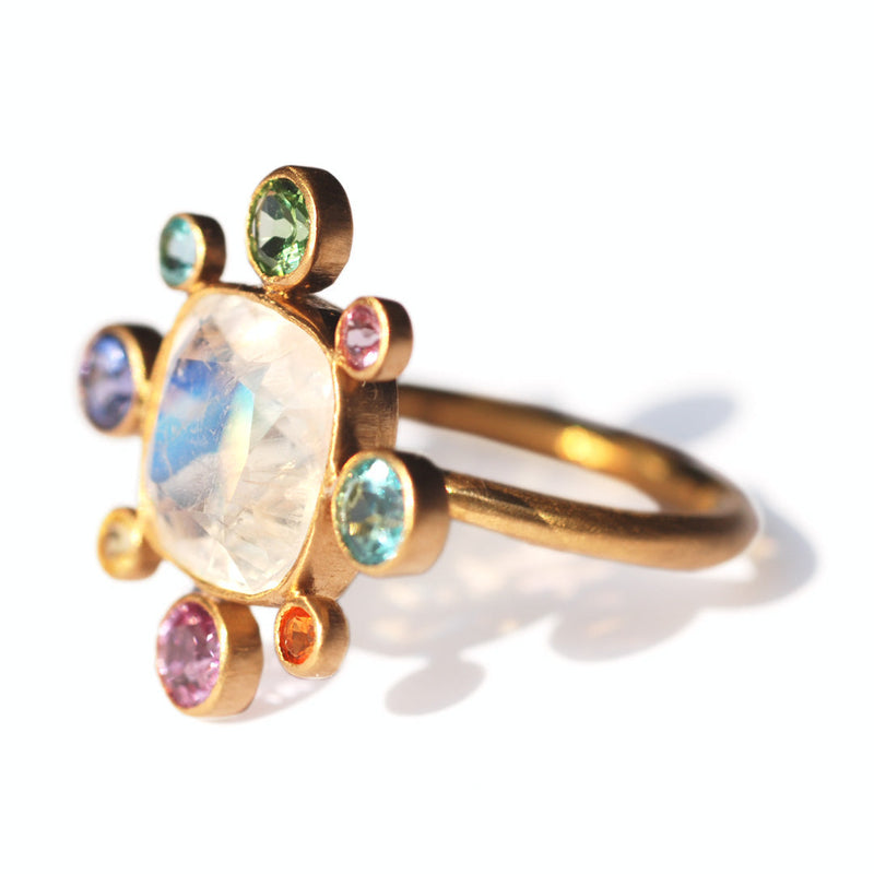 Rainbow Moonstone Byzantine Ring