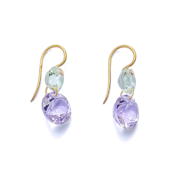 Boucles d'oreilles Little Incandescence Quartz Vert et Améthyste