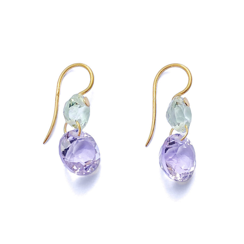 Boucles d'oreilles Little Incandescence Quartz Vert et Améthyste