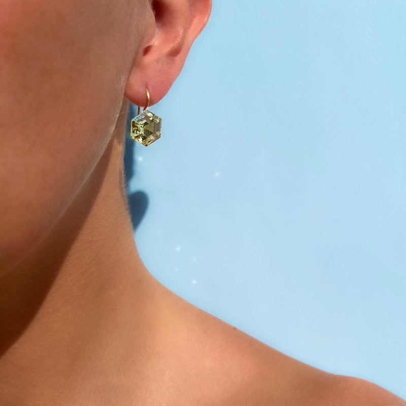Boucles d'oreilles Hexagone Quartz Vert