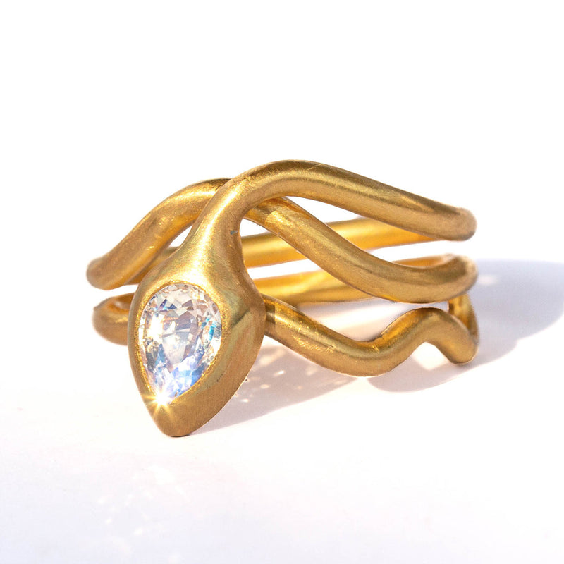 Bague Serpent Pierre de lune irisée