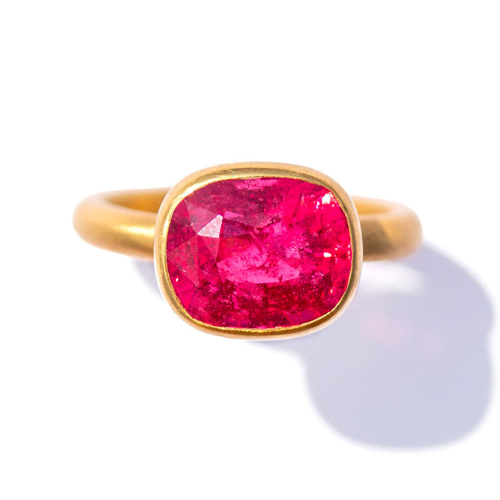 Bague Elisabeth Or Jaune Et Spinelle (?) - Espagne XIXe Siècle - Occasion - Voir Photos Pour état