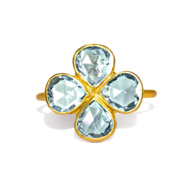 Bague Trèfle Aigue-Marine