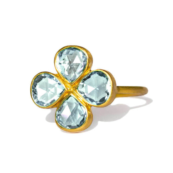 Bague Trèfle Aigue-Marine